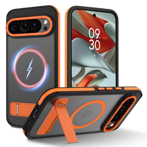 Coque Pixel 9 Pro XL orange aimantée idéale pour la navigation GPS en voiture et les vidéos