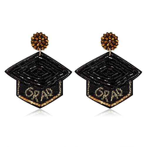 Graduation Earrings For Women Girls Handmade Beaded 2023 Graduation Cap Earrings Statement Graduation Hat Drop Dangle Earrings High School College Graduation Gifts For Her #TOP11