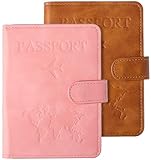 ValueBargain 2 Pcs Reisepasshülle, Reisepasshülle Personalisiert Kunstleder mit RFID-Blocker für Reisepass, Kreditkarten & Personalausweise (Braun&Rosa)