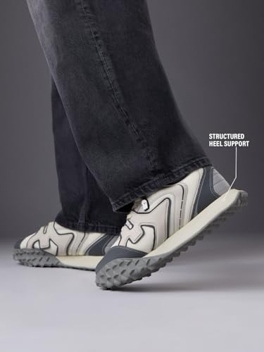 Image of The Souled Store Velocity 2.0: Orbit Men and Boys Low Top Sneakers Off White and Dark Grey Streetwear Fashion Breathable Mesh Upper Thick Midsole Textured Rubber Outsole Lace Up Closure Lightweight