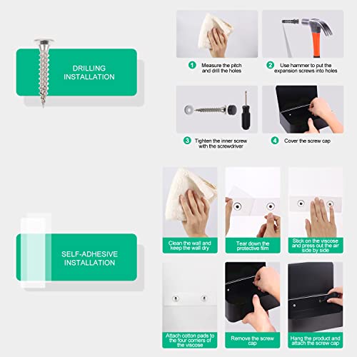 Rikbvom Toilet Paper Holder With Shelf, Sus304 Stainless Steel Wall Mounted/Adhesive Toilet Paper Storage, Bathroom Tissue Toilet Paper Roll Holder Wipes Dispenser Organizer (Matte Black, Large) #TOP5