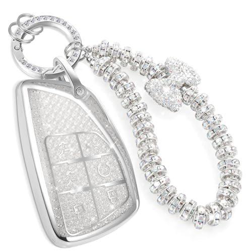 Image of Car Key Fob Cover for Buick, Rhinestone Wristlet Case, White