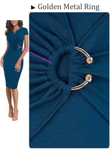 VFSHOW womens Vfshow Womens Notch Neck Ruched Waist Office Work Business Dresses4