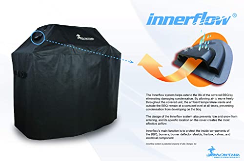 Montana Premium Gas Grill Cover. Innerflow Ventilation Technology, Heavy Duty, Uv, Cold Crack Resistant Waterproof. 5 Years Warranty. 52-Inch, Black #TOP3