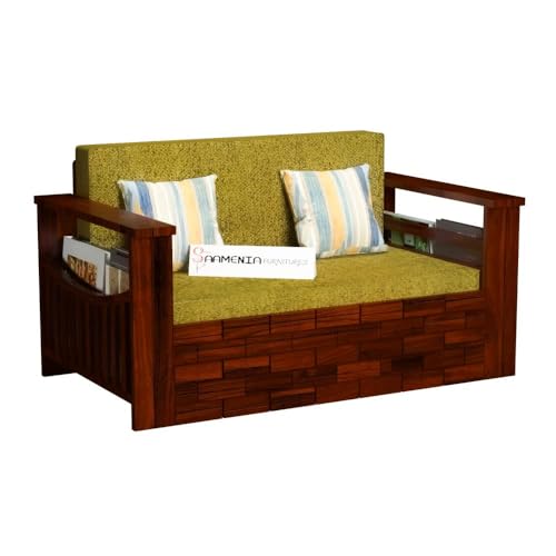 Image of Mamta Furniture Solid Wood Foster 2 Seater Sofa Cum Bed for Living Room | Two Seater Queen Size Sofa Bed for Home | Sofa Com Bed | Sheesham Wood Mahogany Finish
