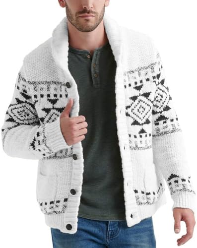 Runcati Men's Shawl Collar Cardigan Sweater Multi-Color Button Down Knitted