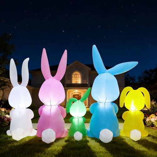 Joliyoou 8FT L Easter Inflatable Outdoor Decoration, Five Colorful Bunnies
