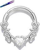 OUFER Body Piercing 16G 316L Stainless Steel Hinged Segment Ring, Heart/Star CZ Septum Clicker 8mm/10mm Cartilage Earring for Helix Tragus Nose Piercing