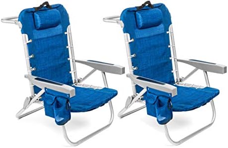 Homevative Folding Backpack Beach Chair with 5 Positions for Relaxing, Towel bar, Cooler Pouch, Storage Pouch, Cup Holder and Phone Holder,Aluminum, Breeze, 2 Pack