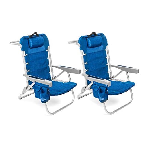 Homevative Folding Backpack Beach Chair with 5 Positions, Towel bar, Cooler Pouch, Storage Pouch, Cup Holder and Phone Holder, 2 Pack