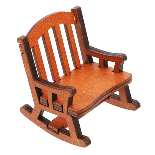 Totority Miniature Wooden Rocking Chair Model for Dollhouse Decoration Vintage Style Mini Landscape Stool Smooth Painted Surface Micro Home Ornament Photo Prop for Desktop Display