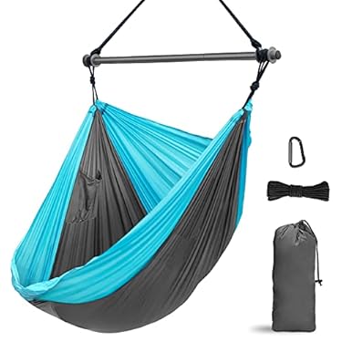 AMAZON - Hammock Chair, Portable Large Hanging Rope Swing – Lightweight Nylon Parachute -Max 500 Lbs – Detachable Metal Support Bar Hammock Chair Swing for Outdoor, Indoor, Backpacking, Camp, Beach