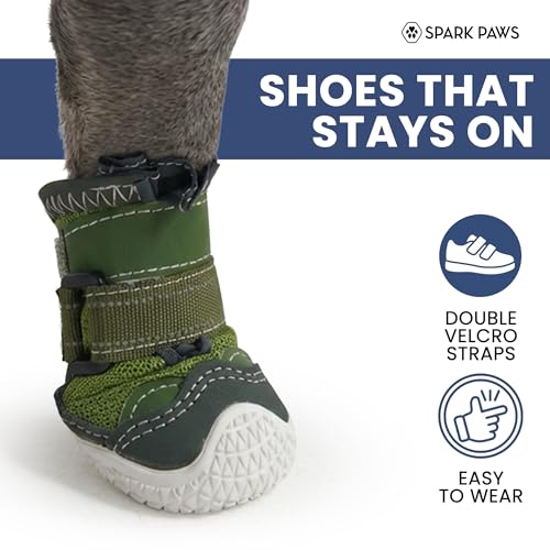 Image of Spark Paws Dog Shoes for Large Small Medium Dogs Breathable Dog Booties for Hiking, Summer Hot Pavement Paw Protectors for Non Slip Rubber Dog Boots for Outdoor (Green, Size 4)