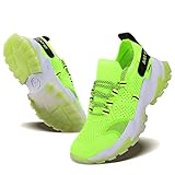 AMLANG Women's Breathable Running Tennis Shoes Athletic Workout Sport Sneakers, Fluorescent Green