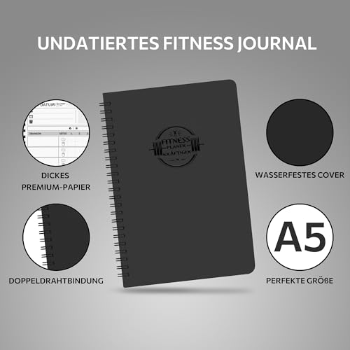 Trainingstagebuch Deutsch mit 186 Workout für dein Krafttraining, Undatierte Trainingsbuch A5, Fitness Journal für Fitnessenthusiast, Gym Buch, Workout Tagebuch für Bodybuilding im Gym & ​Heimtraining