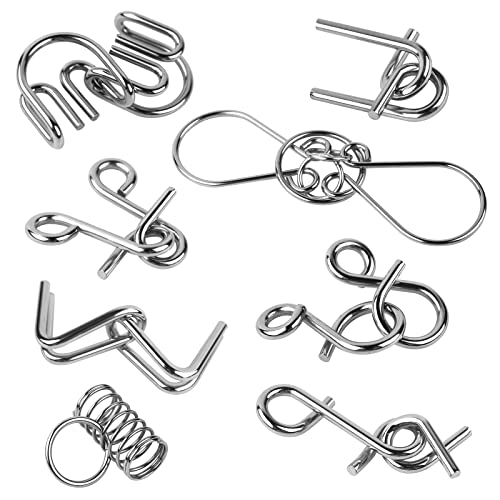 Gracelaza 8 pcs Metal Wire Puzzle Logic Brain Teaser Set - Metal Ring IQ Puzzles Difficult Games - Ideal Intelligence Toys Gifts for Kids and Adults