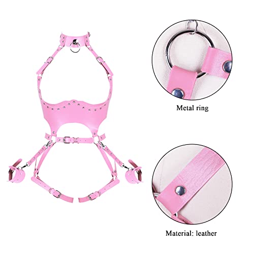 Waist Garter Belt Punk Full Body Harness For Women Photography Dance Rock Halloween Leather Cage Chest Strap Set (Pink) #TOP6