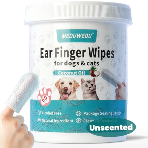 Dog Ear Wipes MEDUWEDU Pack of 60 Dog Ear Cleaning Wipes, Grooming Kit for Dogs and Cats, Soft and Easy Optical Cleaning Pads, Removes Wax, Dirt and