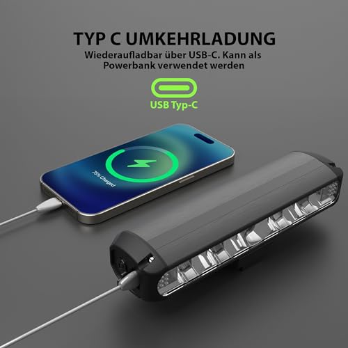 Milool Fahrradlicht Vorne 2600 Lumens USB C Ladeanschluss 5 LEDs 3-Lichtmodi Fahrradlampe Vorne Einfache Installation Beste Aluminium Fahrradbeleuchtung für Nacht Reiten,Schwarz