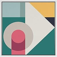 SIGNWIN Framed Canvas Wall Art Biege, Pink, Yellow, Green and Black Color Blocks and Circles Geometric Shapes Illustrations Pop Art Modern Colorful for Living Room, Bedroom, Office - 16