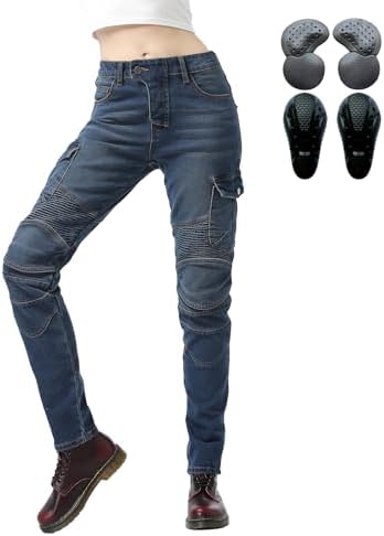 Motorbroek voor heren, elastische motorjeans voor heren, kleding voor fietstochten en buitensporten, meerkleurig optioneel, geschikt voor winter en zomer, 4 x beschermende uitrusting