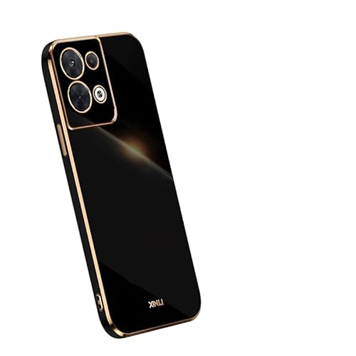 RMSOL Coque pour Oppo Reno 8 5G (Reno8 5G), Élégant Doré Bord Galvanoplastie Design TPU Silicone Résistant Aux Chocs Housse Case Cover, Noir Cover