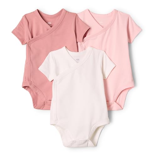 Image of Amazon Essentials x Sofia Grainge Unisex Babies' Side Snap Short Sleeve Bodysuit, Pack of 3