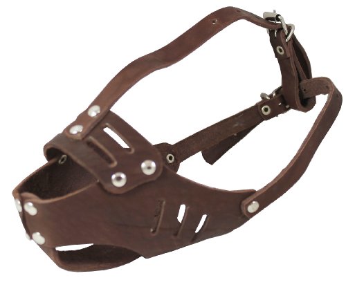 Real Leather Cage Basket Secure Dog Muzzle #119 Brown - Poodle, Spaniel (Circumference 9.5", Snout Length 2.5") #TOP2