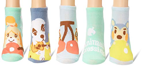 Nintendo Womens Animal Crossing 5 Pack No Show Casual Sock, Blue Turq Multi, 9 11 Us #TOP1