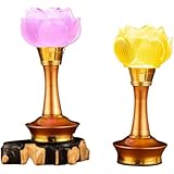 Oceanight 蓮華灯 蓮の花 仏具 仏壇用品 神前用灯籠 仏花 プラグイン電源コード LED はすはな インテリア照明 法事 法要 お彼岸 飾り 2個セット ガラスランプ一対、福神ランプ、仏具 (プラグイン14インチモデルです (黄色いつぼみ黄色の光です,プラグイン10インチモデルです（2個）)