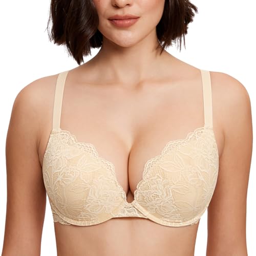 Image of DOBREVA Women's Push Up Lace Bra Underwire Plunge Full Coverage Bras Sexy Plus Size Support