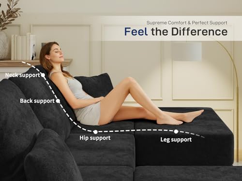 Image of Cloud Modular Sectional Sofa, Comfy Boneless Couch for Living Room, Modern L-Shaped Couch with Reversible Chaise, Customizable Sleeper Sofa with Non Slip, No Assembly & Deep Seat, Black