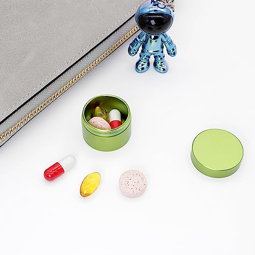 Portable Daily Pill Case, Heavy Duty Aluminium Alloy Round Pill Box, Waterproof Travel Pill Organizer, Pocket Purse Medicine Vitamin Holder Edc Container For Outdoor Camping Working (Green, Small) #TOP4