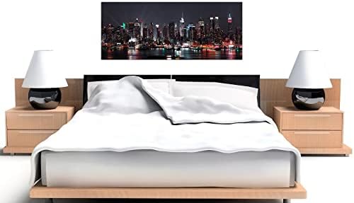 Wallfillers New York City Night Skyline Black And White Canvas Wall Art - 1187 - 120x50cm