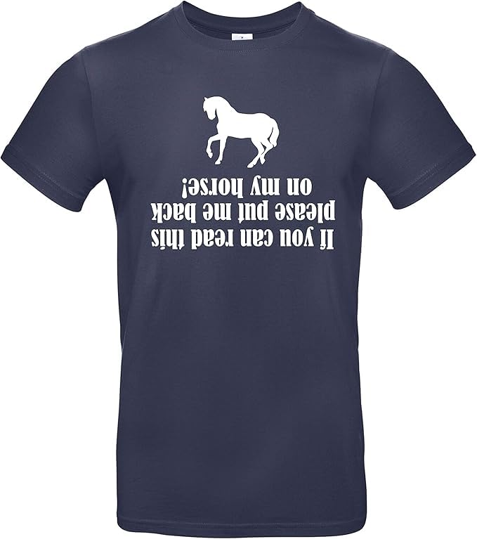 T-shirt unisexe bleu imprimé cheval Edward Sinclair en taille Large