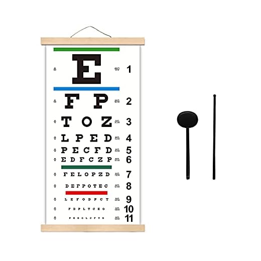 Grafico degli occhi per esami oculari 20 piedi, Snellen Eye Chart con cornice in legno per decorazione da parete, 55 x 25 cm, grafico occhi a bassa visione con occlusore e puntatore a mano