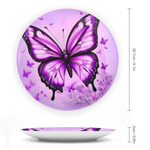 Plato decorativo Purple Butterfly de cerámica 8 pulgadas miniatura 2