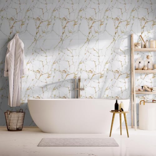 Image of OCEANSKY 3D Wallpaper PE Foam self Adhesive Brick Design Wall Stickers /DIY Wallpaper for Home Hotel Living Room Bedroom Cafe Deco (12, White Gold)