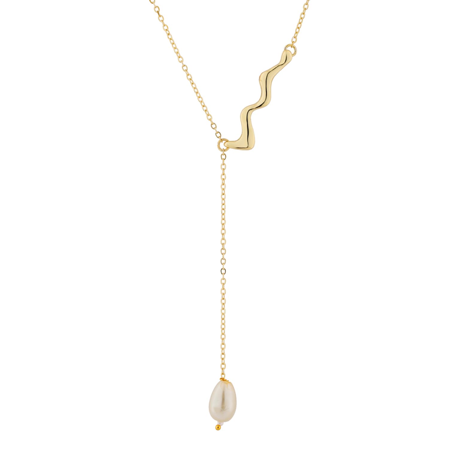 Flow Tide Ocean Kiss Y Anti Tarnish Necklace for Women Stylish Gold Tone Western Necklace with Pearl Drop Elegant Valentine Gift for Girlfriend Wife Anniversary Propose Day Jewellery-image-36