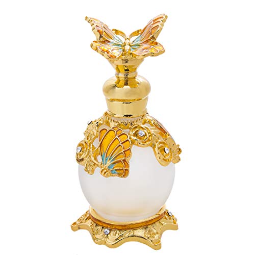 15ml Crystal Jeweled Golden Butterfly Decor Fancy Glass Perfume Bottles Empty Refillable for Essential Oils