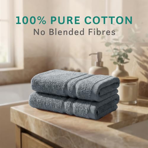 Image of MYTRIDENT Hand Towels, 100% Cotton, Highly Absorbent, Super Soft, 2 Piece Set, 400 GSM, for Gym, Spa, Comfort Living - New Grey