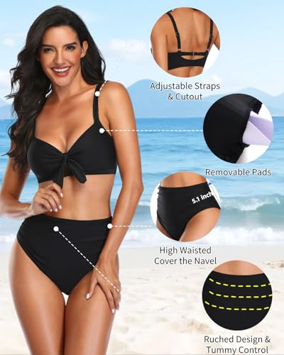Image of Tempt Me High Waisted Tie Front Bikini Set Two Piece Tummy Control Swimsuit