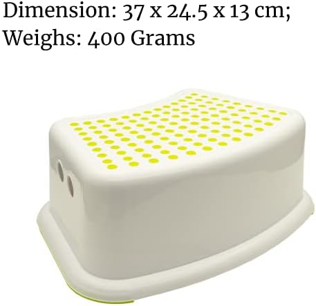 ZYBUX - Step Stool with Anti-Slip with White Colour | Toilet Steps For Toddlers | Lightweight Durable Stepping Toilet Step Bathroom, Sink, Kitchen With Green Dots (37x24.5x13 cm;400 Grams)