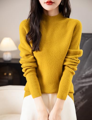 Image of Chanyarn Women's 100% Merino Wool Seamless Sweater Mock Neck First-Line Ready to Wear Long Sleeve Ribbed Knit Pullover