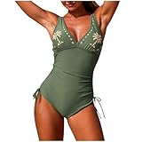 Women's One Piece Swimsuits Tummy Control V Neck Bathing Suits Drawstring Slimming Swimwear 2026 Fashion Army Green