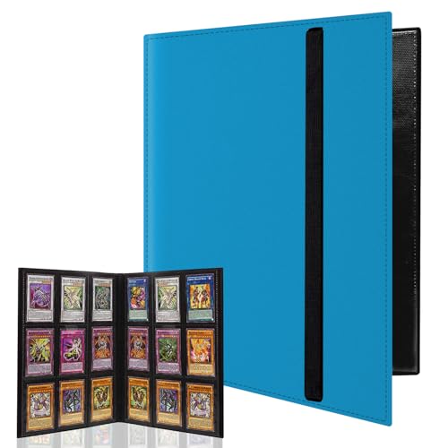 WAIZHIUA Carpeta de tarjetas de 9 bolsillos, carpeta de 540 bolsillos con correa elástica, carpeta de álbum de tarjetas de piel sintética para tarjetas deportivas Pokemon Yu-Gi-Oh