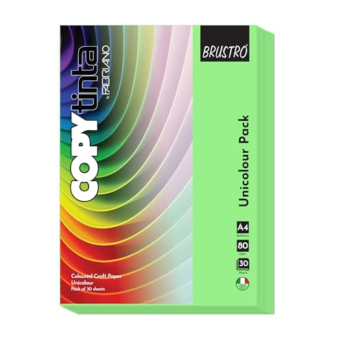 Image of BRUSTRO Copytinta Coloured Craft Paper A4 Size 80 GSM Neon Green Shade (Verde PISELLO), 60 Sheets Pack | Double Side Colored, Ideal for Origami, Scrapbooking, Making Card, DIY Art & Craft.