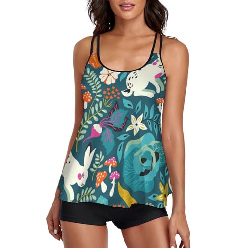 Tankini Femme avec Short de Garçon Coupe Confortable et Robe de Plage Dissimulante Ventre Rond
