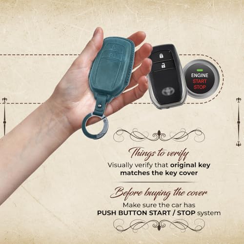 Image of Keyzone Vintage Leather Key Cover for Toyota Innova Crysta, Innova HyCross, Hilux 2 Button smart Key (VL-Blue)
