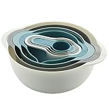 Un juego de herramientas de cocina imprescindible: el juego completo de preparación de cocina incluye: juego de tazones grandes para mezclar, colador, colador, cuenco pequeño para mezclar, tazas medidoras. El cuenco con boquilla para verter hace que verter la masa y salsas sea fácil sin ensuciar, el cuenco blanco grande con base de goma antideslizante se mantiene estable mientras se mezcla. Perfecto para cocinar o hornear con tus hijos